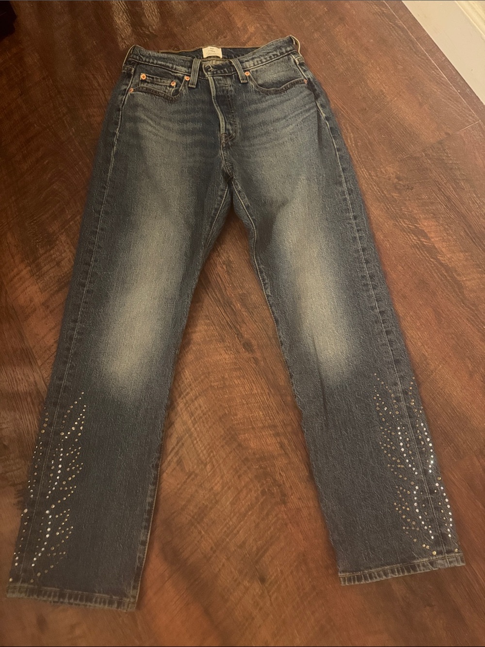 Levi's Blue Straight Leg Jeans with Rhinestone Detail